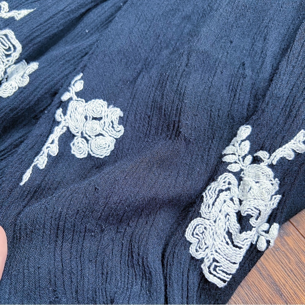 Free People • Embroidered Austin Mini Dress black cream floral flowy swing Emma - Picture 12 of 16
